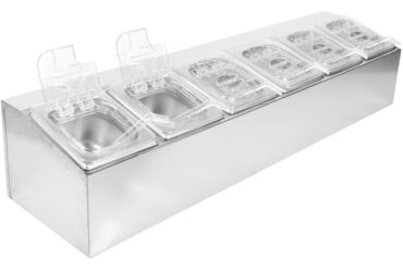 maitselisandite hoidik, mis sisaldab 6xGN1/6-100 mm pannid ja klapitavad kaaned | Adexa CHD06APCFL