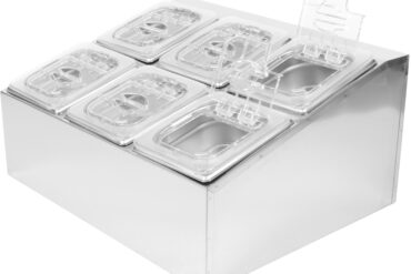 maitselisandite hoidik, mis sisaldab 6xGN1/6-100 mm pannid ja klapitavad kaaned | Adexa CHD06BPCFL