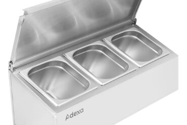 maitseainete hoidik kaanega, sisaldab 3xGN1/4-100mm mahuteid roostevabast terasest | Adexa CHE03AFL