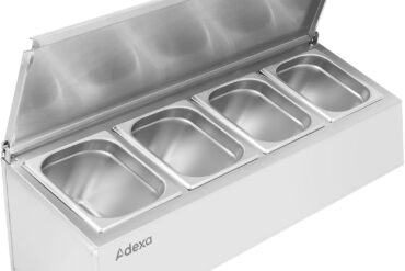 Lauanõude hoidik kaanega, sisaldab 4xGN1/4-100mm mahutit roostevabast terasest | Adexa CHE04AFL