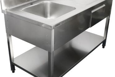 Kommertsiaalne roostevaba terasest valamu 1500x700x900mm 1 kauss vasakul 1 sahtel tagaseinaga | Adexa DSA150701DL