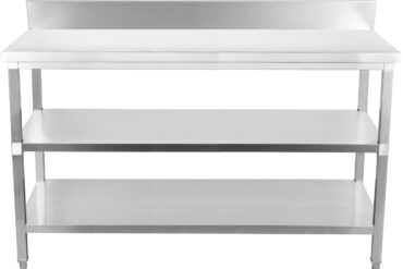 Tööstuslik töölaud roostevaba teras 3 tasandiga tagapaneeliga ruudukujulised jalad 2200x600x900mm | Adexa DW3T22060B