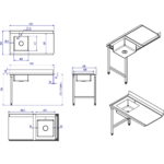 Pealelaadimislaud Vasak pool 1200x650x850mm Kraanikausiga Pritsmekaitsega Roostevaba teras | Adexa DWITA1265L - Image 4