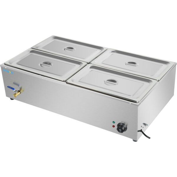 Kaubanduslik XL Bain Marie koos äravoolukraaniga 4xGN1/1, sisaldab 4 kaanega anumat | Adexa HB4XL