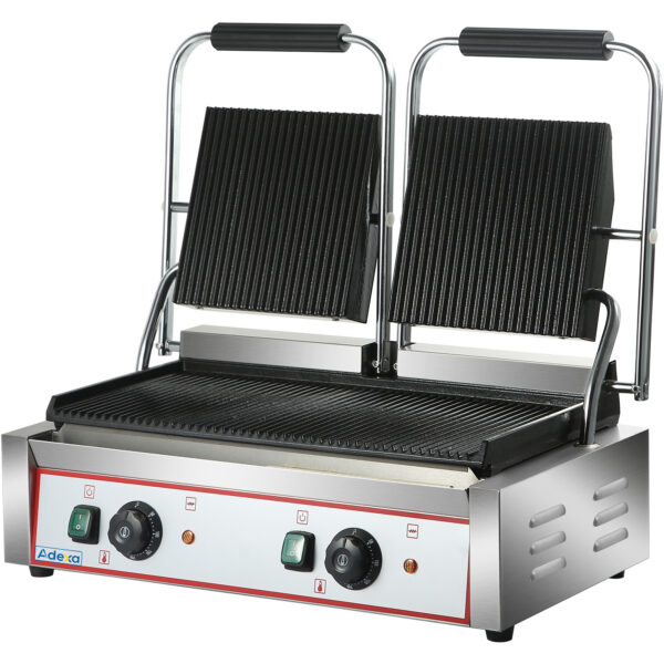Tugev kahepoolne panini kontaktgrill soontega 3.6kW kahe tsooniga | Adexa HEG813