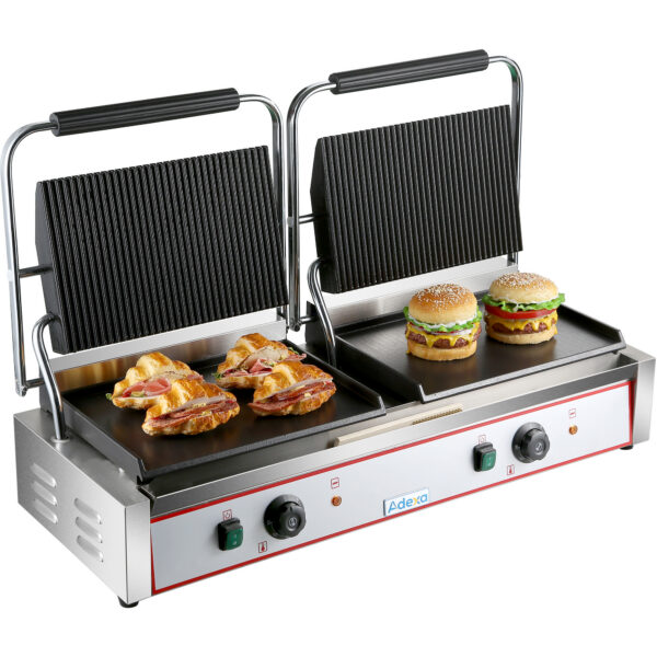 Topelt XL Panini Kontaktgrill Ribi/Sile 4.4kW Kahe tsooniga | Adexa HEG813EA