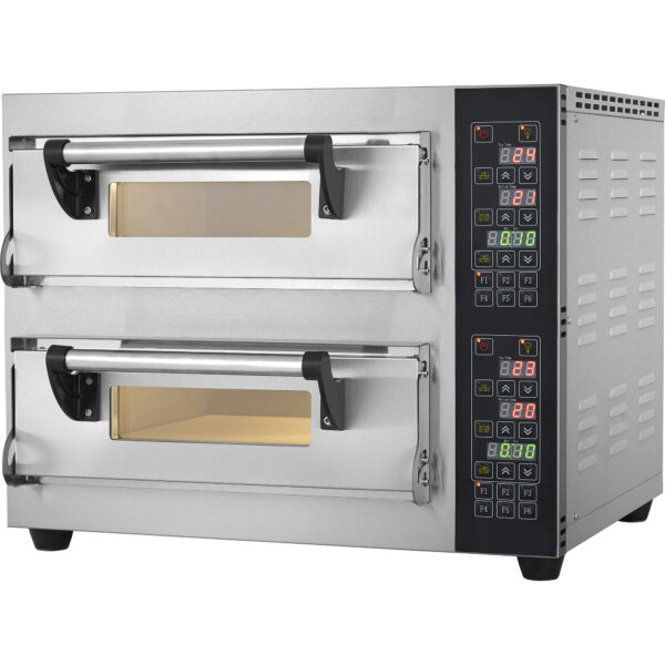 Demo kommertslik elektriline pitsahäll 2 kambriga 1+1 pitsat x 30cm 400°C Digitaalsed juhtnupud 5.2kW 230V | Adexa PS442E