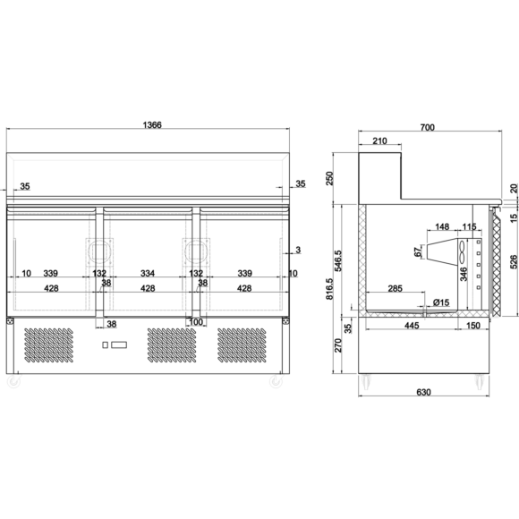 Pitsa Ettevalmistuslaud 3 ust Roostevaba teras, pealmine osa graniit 8xGN1/6 Sügavus 700mm | Adexa PZ33 - Image 3