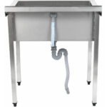 Roostevabast terasest pottide pesemise valamu, 1 kauss, pritsmekaitse, 1200x700x900mm, kandilised jalad | Adexa PSA12070 - Image 2