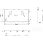 Käsitsi valmistatud topeltvalamu 865x430x200mm roostevabast terasest R20 pealmine/montaaživaba paigaldus | Adexa 204040D - Image 2