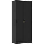 Professionaalne metallist hoiukapp, 2 lükandust 900x400x1800mm, lukk, 4 reguleeritavat riiulit, must | Adexa SEFC11B - Image 3