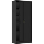 Professionaalne metallist hoiukapp, 2 lükandust 900x400x1800mm, lukk, 4 reguleeritavat riiulit, must | Adexa SEFC11B