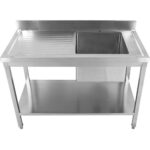 Valamu, roostevaba teras, 1000x600x900mm, 1 valamuga, parempoolne, pritsmekaitse, alumine riiul | Adexa STD1060R - Image 2