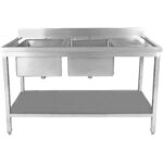 Köögivalamu Roostevaba teras 2000x600x850mm 2 kaussi paremal koos nõudekuivatusalusega Tagasein Alumine riiul | Adexa STT2060R - Image 7