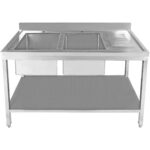 Köögivalamu Roostevaba teras 2000x600x850mm 2 kaussi paremal koos nõudekuivatusalusega Tagasein Alumine riiul | Adexa STT2060R - Image 4