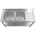 Köögivalamu Roostevaba teras 2000x600x850mm 2 kaussi paremal koos nõudekuivatusalusega Tagasein Alumine riiul | Adexa STT2060R - Image 8