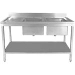 Valamu Roostevaba Teras 1800X700X900Mm 2 Kaussi Paremal Koos Pritsmekaitse, Alumise Riiuliga | Adexa Stt1870R - Image 2