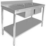 Valamu Roostevaba Teras 1800X700X900Mm 2 Kaussi Paremal Koos Pritsmekaitse, Alumise Riiuliga | Adexa Stt1870R