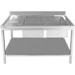 Valamu Roostevaba Teras 1800X700X900Mm 2 Kaussi Paremal Koos Pritsmekaitse, Alumise Riiuliga | Adexa Stt1870R - Image 3