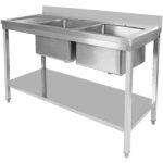 Valamu Roostevaba Teras 1500X600X850Mm 2 Kaussi Vasakul Koos Äravoolulaua Ja Pritsmekaitsega Alumine Riiul | Adexa Stt1560L - Image 2