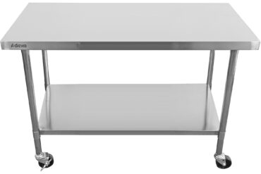 Kaubanduslik mobiilne töölaua reguleeritavate jalgadega roostevabast terasest alumine riiul 1600x600x900mm | Adexa WT60160CWO