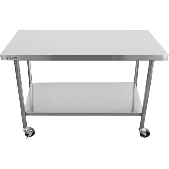 mobiilne töölaud reguleeritavate jalgadega Roostevabast terasest alumine riiul 1400x700x850/930mm | Adexa WT70140CWO