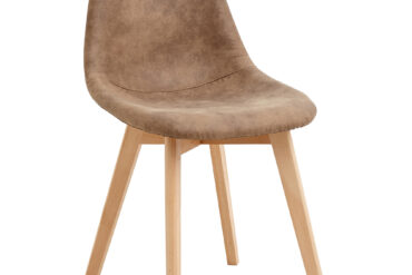 Söögitool puidust jalad ja polsterdatud PU-nahkistme Light Brown | Adexa WW6027