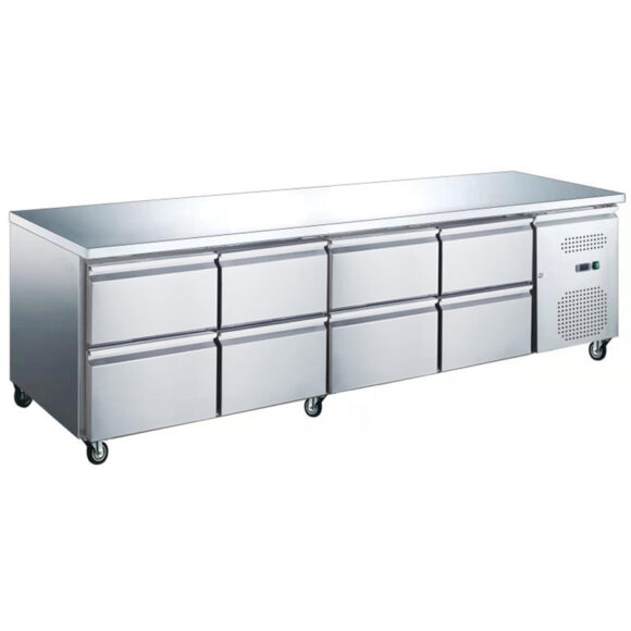 Professionaalne madal jahutatav laud / Koka alus 8 sahtliga 2230x700x650mm | Adexa UGN4180