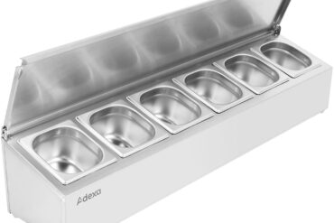 Kaubanduslik maitseainete hoidja kaanega, sealhulgas 6xGN1/6-100mm roostevabast terasest mahutit | Adexa CHD06AFL