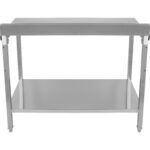 Professionaalne töölaud roostevabast terasest alumise riiuli ja pritsmekaitsega 1400x800x900mm | Adexa DWT80140B - Image 2