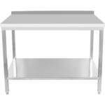 Professionaalne töölaud roostevabast terasest alumise riiuli ja pritsmekaitsega 1400x800x900mm | Adexa DWT80140B