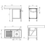 Valamu äravoolualuse ja kapiuksega 1200x600x910mm Üksik kauss paremal 400x400x250mm | Adexa DSB12602DR - Image 2