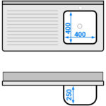 Valamu äravoolualuse ja kapiuksega 1200x600x910mm Üksik kauss paremal 400x400x250mm | Adexa DSB12602DR - Image 3