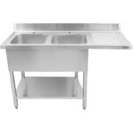 Kahe valamuga vasakul koos nõudekuivatuslaua ja pritsmekaitsega 1800x600x910mm | Adexa DSB1860L