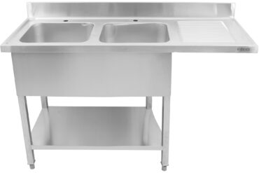 Kahe valamuga vasakul koos nõudekuivatuslaua ja pritsmekaitsega 1800x600x910mm | Adexa DSB1860L