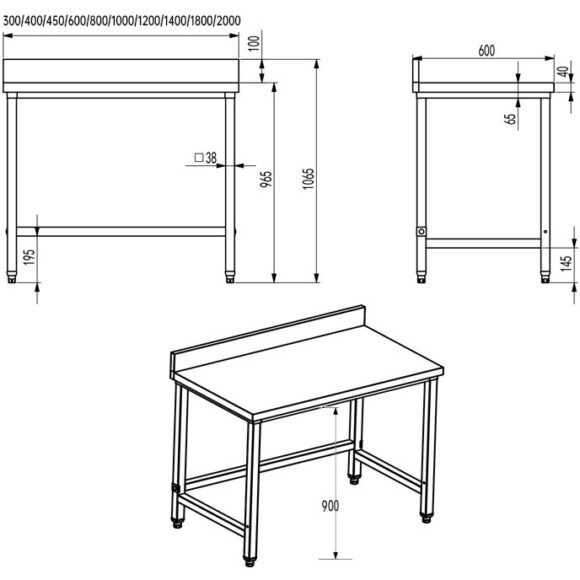 Kaubanduslik töölaud Roostevaba teras Alumine riiul puudub Tagaserv 450x600x965mm | Adexa DW4560 - Image 2