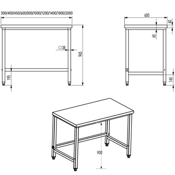 Äripindadele mõeldud töölaud Roostevaba teras Ilma alumise riiulita 450x600x965mm | Adexa DW4560WO - Image 2