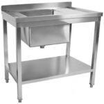 Kaubanduslik kraanikauss roostevabast terasest 800x600x900mm 1 kauss vasakul pritsmekaitse alumine riiul | Adexa STD08060L