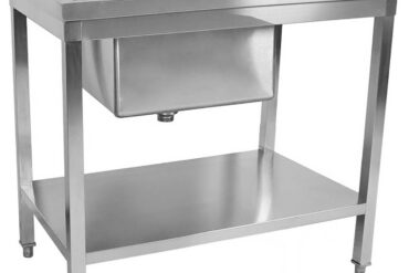 Kaubanduslik kraanikauss roostevabast terasest 800x600x900mm 1 kauss vasakul pritsmekaitse alumine riiul | Adexa STD08060L