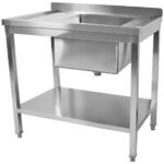 Kommertsiaalne kraanikauss roostevaba teras 800x600x900mm 1 kauss paremal pritsmekaitse alumine riiul | Adexa STD08060R