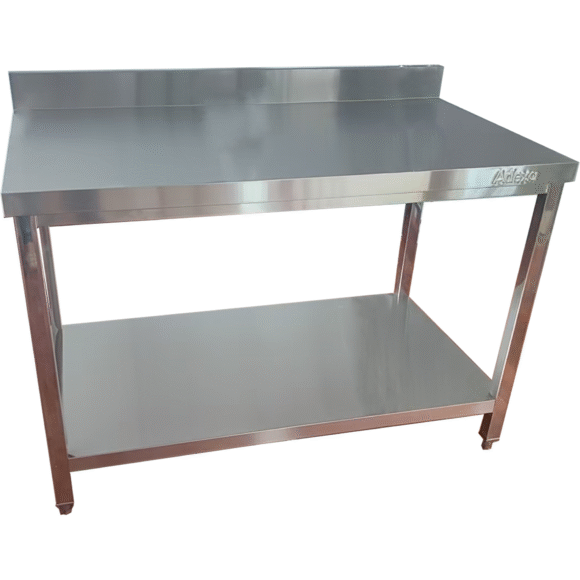 Äriline töölaud alumise riiuli ja tagapaneeliga, roostevaba teras, neljakandilised jalad 1200x600x900mm | Adexa QNH11114 - Image 6
