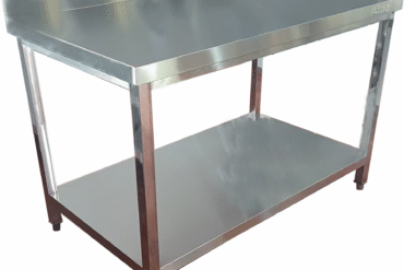 Töölaud alumise riiuli pritsmekaitsega roostevaba teras ruudukujuliste jalgadega 600x800x900mm | Adexa QNH11134