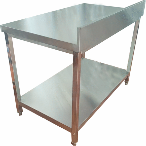 Äriline töölaud alumise riiuli ja tagapaneeliga, roostevaba teras, neljakandilised jalad 1200x600x900mm | Adexa QNH11114 - Image 2