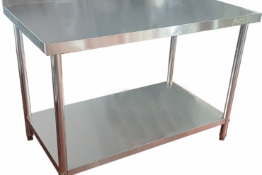 Kommertstöölaud alumise riiuli ja pritsmekaitsmega roostevaba teras ümarad jalad 1800x600x900mm | Adexa QNH1146