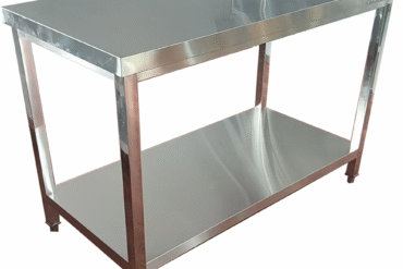 Kaubanduslik töölaud alumise riiuliga roostevaba terasest ruudukujulised jalad 600x800x900mm | Adexa QNH1196