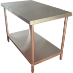 Kaubanduslik töölaud alumise riiuliga, roostevaba teras, ümarad jalad, 600x700x900mm | Adexa QNH1114 - Image 4