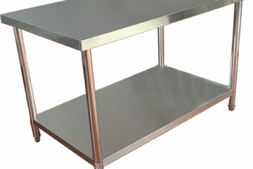 Kaubanduslik töölaud alumise riiuliga, roostevaba teras, ümarad jalad, 600x700x900mm | Adexa QNH1114