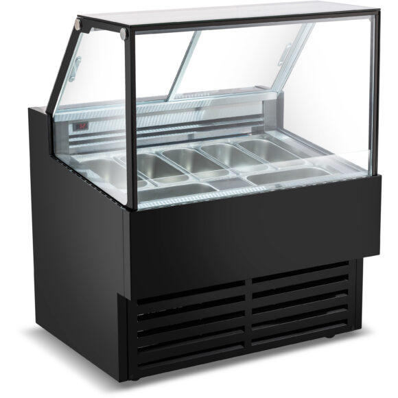 Professionaalne Gelato ja Jäätise Serveerimise Letikapp, 7 vanniga, Sirge esiosa, Must | Adexa DW7B