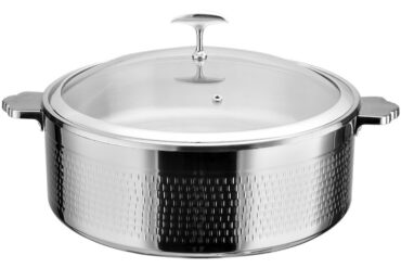 Serveerimis- ja kuumutusnõu klaaskaanega & roostevabast terasest sisuga kolmekihiline vasardatud pind ⌀320x120mm roostevaba terase viimistlus | Adexa E0312001