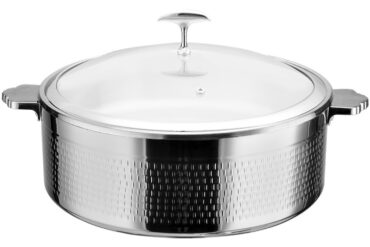 Serveerimis- ja soojenduspott klaaskaanega & keraamilise sisuga kolmekihiline haamriga pind ⌀320x120mm roostevaba terase viimistlus | Adexa E0312001M